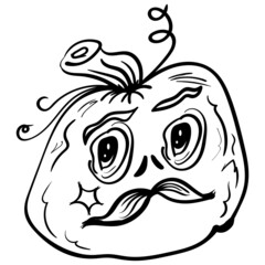 Pumpkin with a Mustache and Star Vector Doodle Illustration