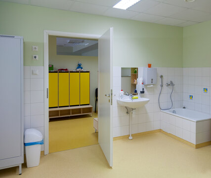 Day care nursery or pre-school kindergarten school, spacious interiors, washroom and storage