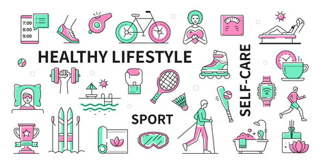 Healthy lifestyle - line design modern icon set