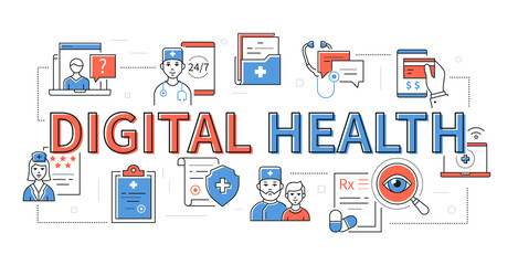 Digital health - line design style modern banner
