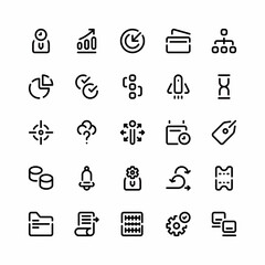 Set of management, time control outline style icon and illustration