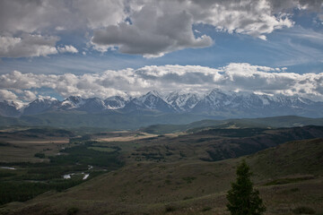 North Chuya ridge, Chuya steppe, Chuya river, Altai, Aktru, Altai mountains, mountains in the glacier, glacier