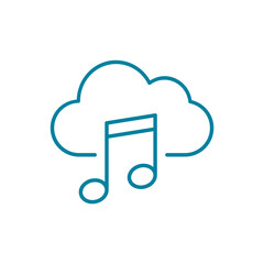 Cloud music line icon. Cloud and music note symbol. Listen to cloud computing song library. Online audio services. Online music streaming. Sound podcast storage. Vector illustration, flat, clip art.