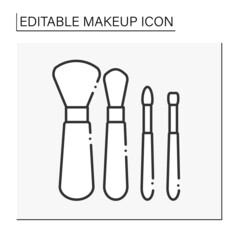 Brushes line icon. Different types of brushes for makeup. Beauty salon. Makeup concept. Isolated vector illustration. Editable stroke
