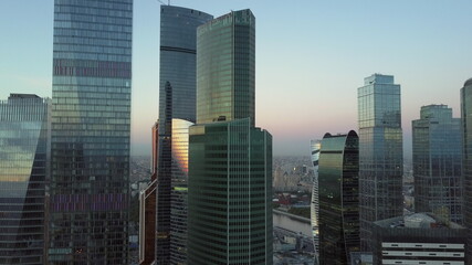 Fototapeta na wymiar Aerial view of several glass skyscrapers