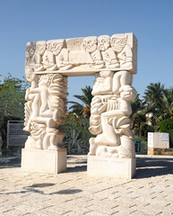 18.09.2021 Tel-Aviv Jaffo Israel: The Gate of Faith A large statue in park Abrasha, made of Galilee stone,  sculpted by the sculptor Daniel Kafri