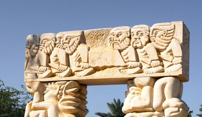 18.09.2021 Tel-Aviv Jaffo Israel: The Gate of Faith A large statue in park Abrasha, made of Galilee...