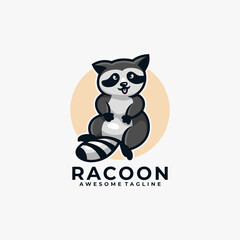 Raccoon cartoon logo design vector