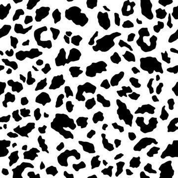 Leopard seamless  texture, animal skin. Fur pattern of Jaguar, cheetah, panther. Black and white background. Textile wallpaper for printing. Vector