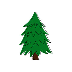 Green Christmas tree. Pine tree. Line art. Doodle style. 