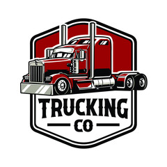 Trucking company badge logo, semi truck logo, 18 wheeler ready made logo template set vector isolated © bonky