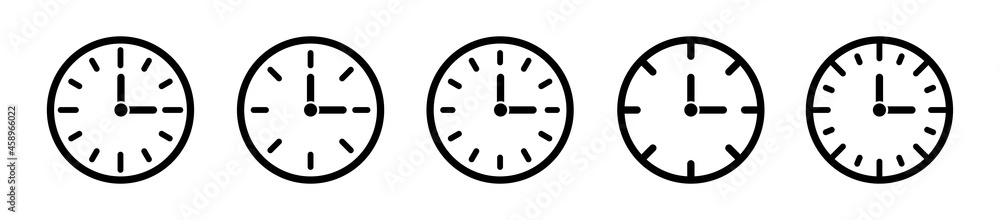 Poster clock line icon collection. clock round face icons set. time symbol isolated on white background. st