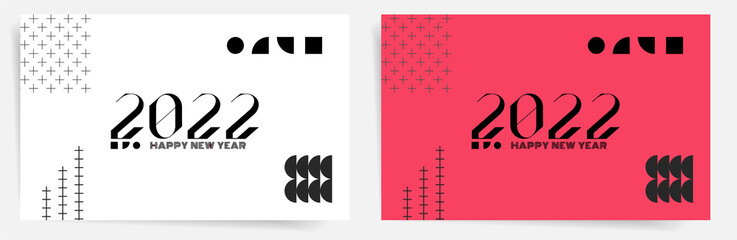 Happy New Year 2022 web banners set design, poster or banner, header for website. 2022 Minimal geometric style logo. 2022 number design templates set. Vector minimalism 2022 poster design collection.