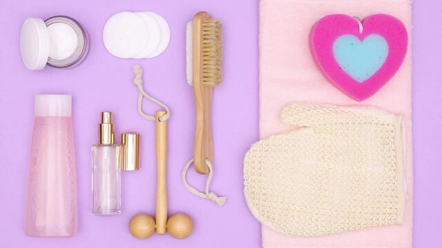 Skin care spa relaxing layout appear on purple theme. Stop motion
