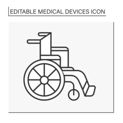  Wheelchair line icon. Chair with wheels for transport illness. Disability.Medical devices concept. Isolated vector illustration. Editable stroke