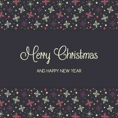 Hand drawn snowflakes on a background with wishes. Christmas greeting card. Vector