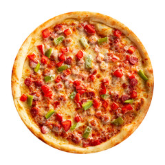 Isolated cheesy pizza with bell pepper on white background