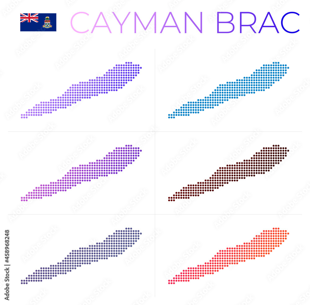 Poster cayman brac dotted map set. map of cayman brac in a dotted style. borders of the island filled with 