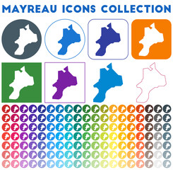 Mayreau icons collection. Bright colourful trendy map icons. Modern Mayreau badge with island map. Vector illustration.