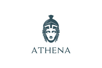 Beauty Greek Roman Goddess Minerva Head Sculpture Logo Design Vector - obrazy, fototapety, plakaty