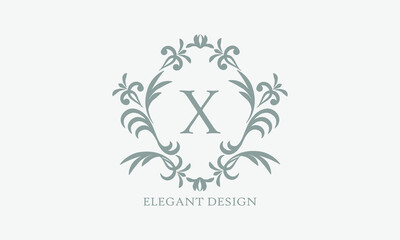Exquisite design of an elegant monogram with the letter X in the center in gray. Logo for boutiques, cafes, bars, restaurants, invitations. Business style and brand of the company