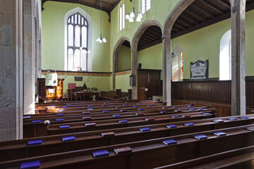 The simple interior of the parish church in the historic town of Kilmartin in Kilmartin Glen,...