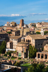 Obraz premium Aerial view of church and other medieval buildings in Rome