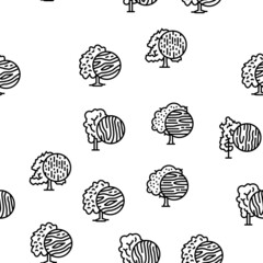 Wood Land Growth Natural Tree Vector Seamless Pattern Thin Line Illustration