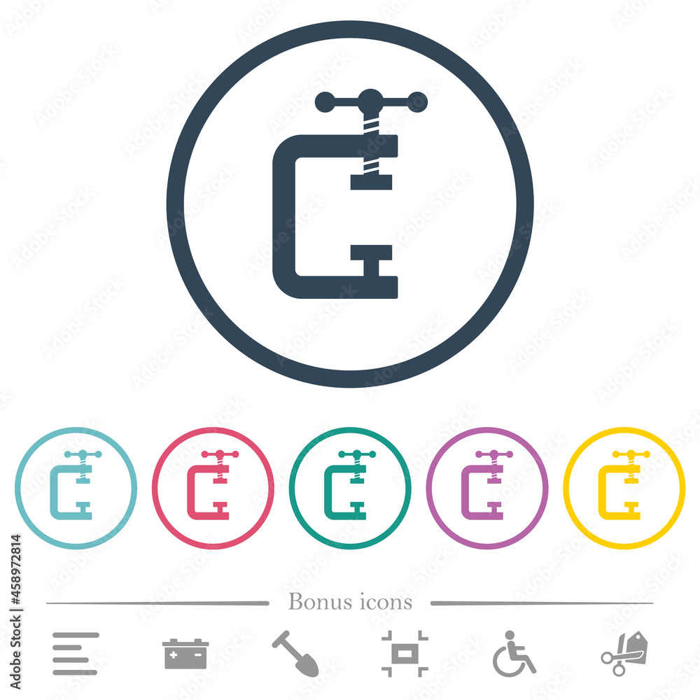 Poster empty vice clamp solid flat color icons in round outlines
