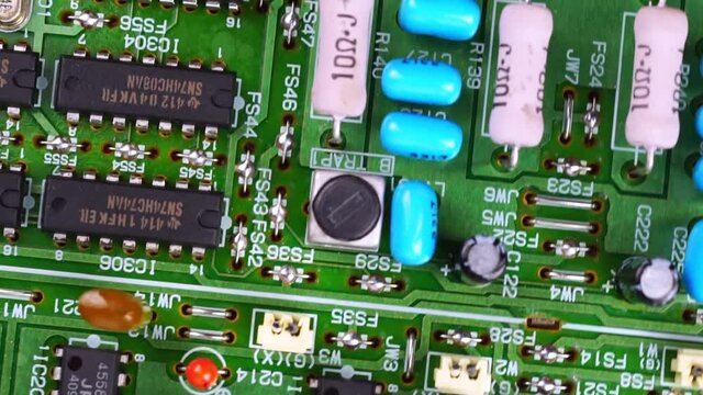 circuit motherboard detail with electronic components. Micro chips, capacitors or resistorstechnology.	