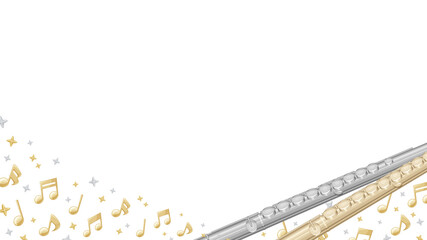 フルートのイラスト_フレーム_音符_16:9 © ふわぷか