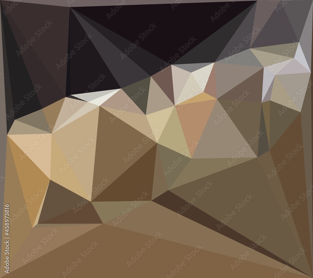 Poster intricate and detailed patterns and cubist triangular mosaic design in bronze copper and silver grey