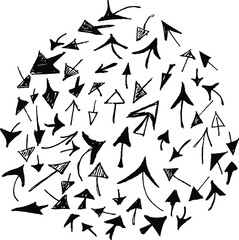 Set of black and white hand drawn vector arrows.