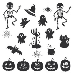 Obraz premium A set of Halloween images. Silhouettes on a white background. 