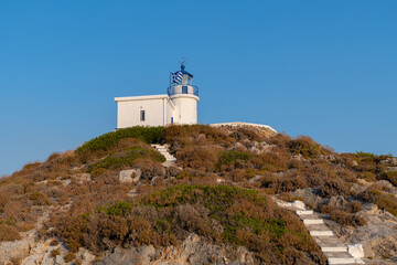 Fototapeta na wymiar Lighthouse at Kapsali village, Kythera island, Greece