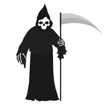 Halloween illustration of grim reaper holding sword on white background