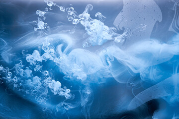 Abstract blue ocean sea background, indigo ink sky, liquid azure paint underwater, swirling smoke...
