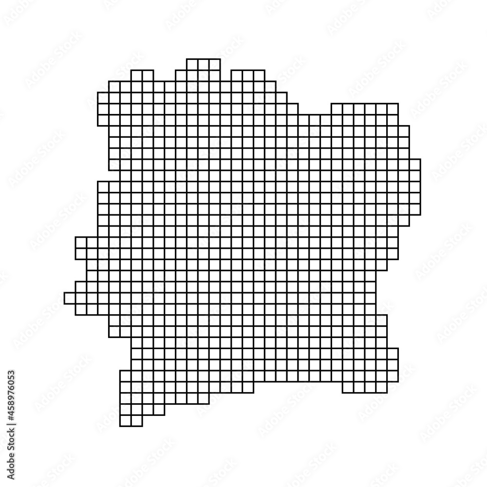 Poster ivory coast map silhouette from black pattern mosaic structure of squares. vector illustration.