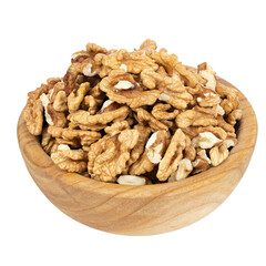 Bowl with tasty walnuts on white background. File contains clipping path.