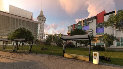 Manga color landscape - anime background - manga cityscape - lofi illustration | Tokyo streets - Japan architecture 1