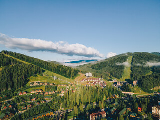 panoramic view of bukovel in Ukrainian carpathian mountains