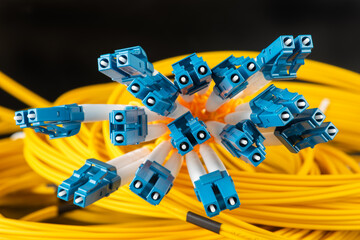Bunch of optic fiber patch cord cables with connectors type LC