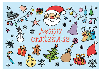 Set of different symbols on the theme of Christmas and New Year. Christmas Doodle Set. Hand drawn.