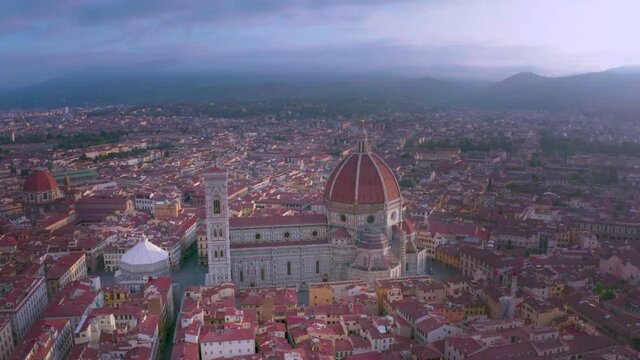 Florence italy skyline aerial view dronge stock footage old town view from sky. Florence cathedral.