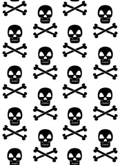 Vector seamless pattern of hand drawn doodle sketch black skull and crossed bones isolated on white background