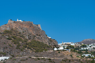 Castle of Chora (Fortezza) view from Kapsali beach, Kythera island, Greece