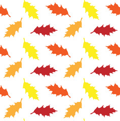 Vector seamless pattern of different color hand drawn autumn leaf silhouette isolated on white background