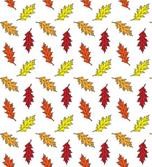 Vector seamless pattern of different color hand drawn doodle sketch autumn leaf isolated on white background