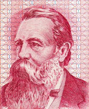 Friedrich Engels Portrait from East Germany (DDR) 50 Mark 1971 Banknotes.