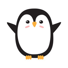 Vector flat hand drawn penguin isolated on white background
